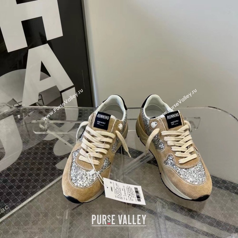 golden goose Running Sole in silver glitter and dove gray suede sneakers 2024 (nono-240129-01)