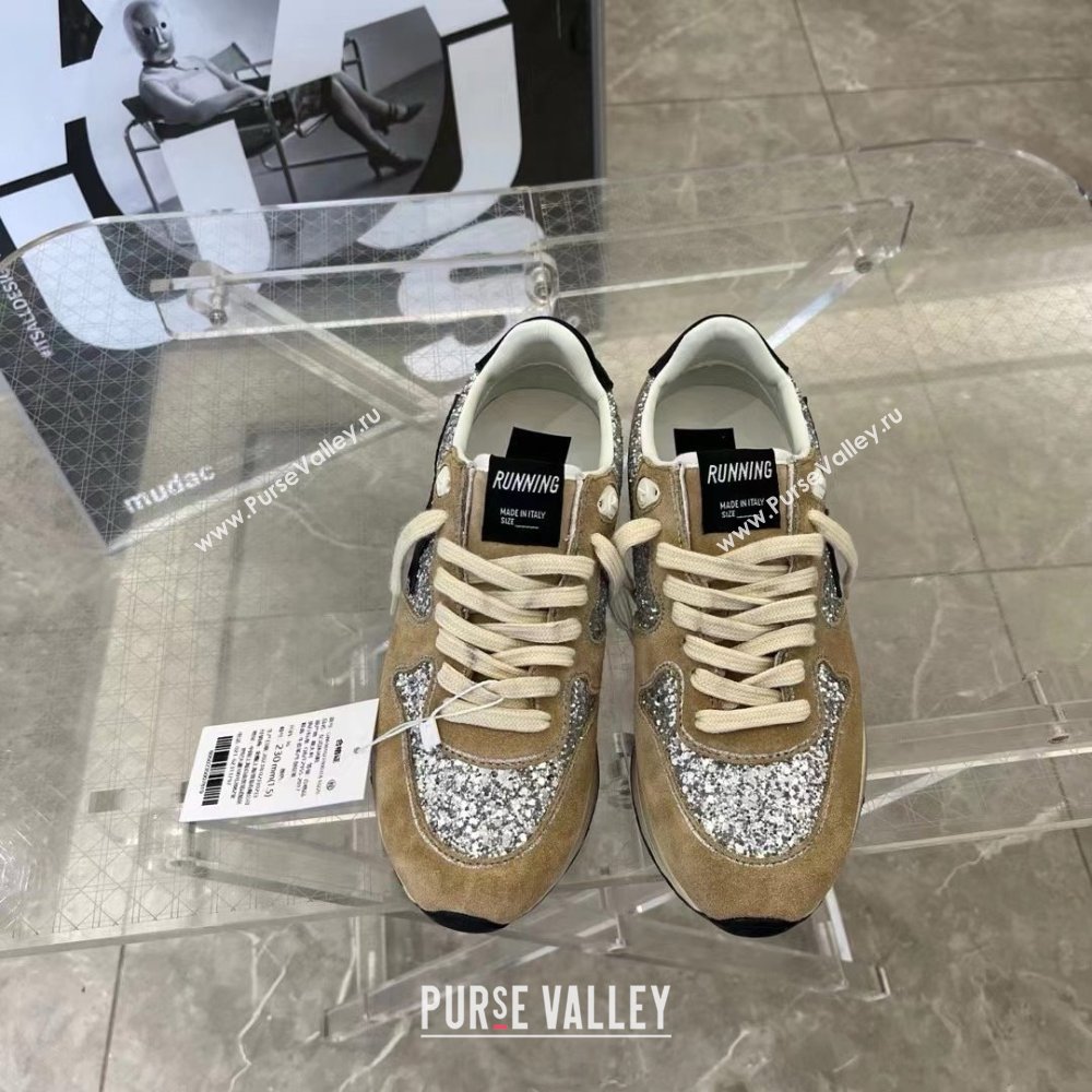 golden goose Running Sole in silver glitter and dove gray suede sneakers 2024 (nono-240129-01)