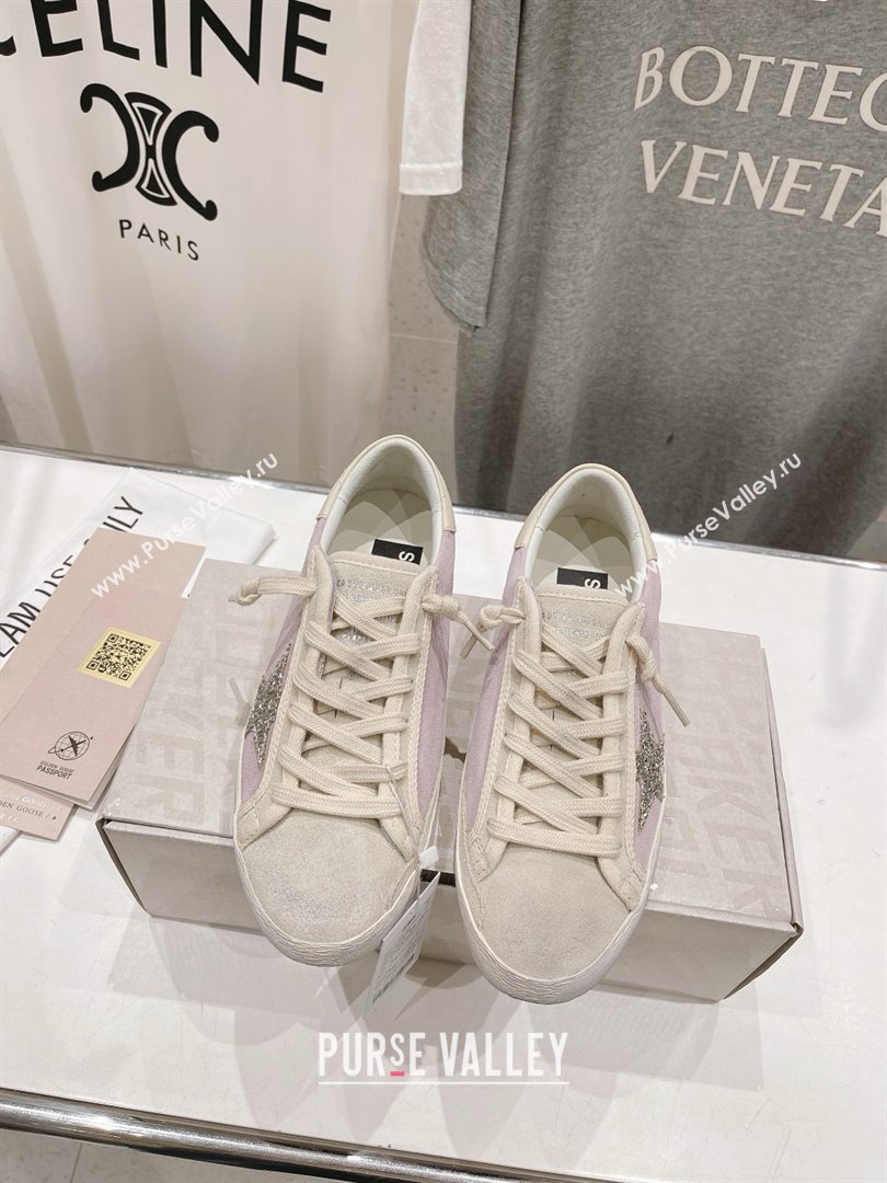 golden goose Super-Star LTD in pink and pearl suede with platinum glitter star sneakers 2024 (kaola-240129-01)