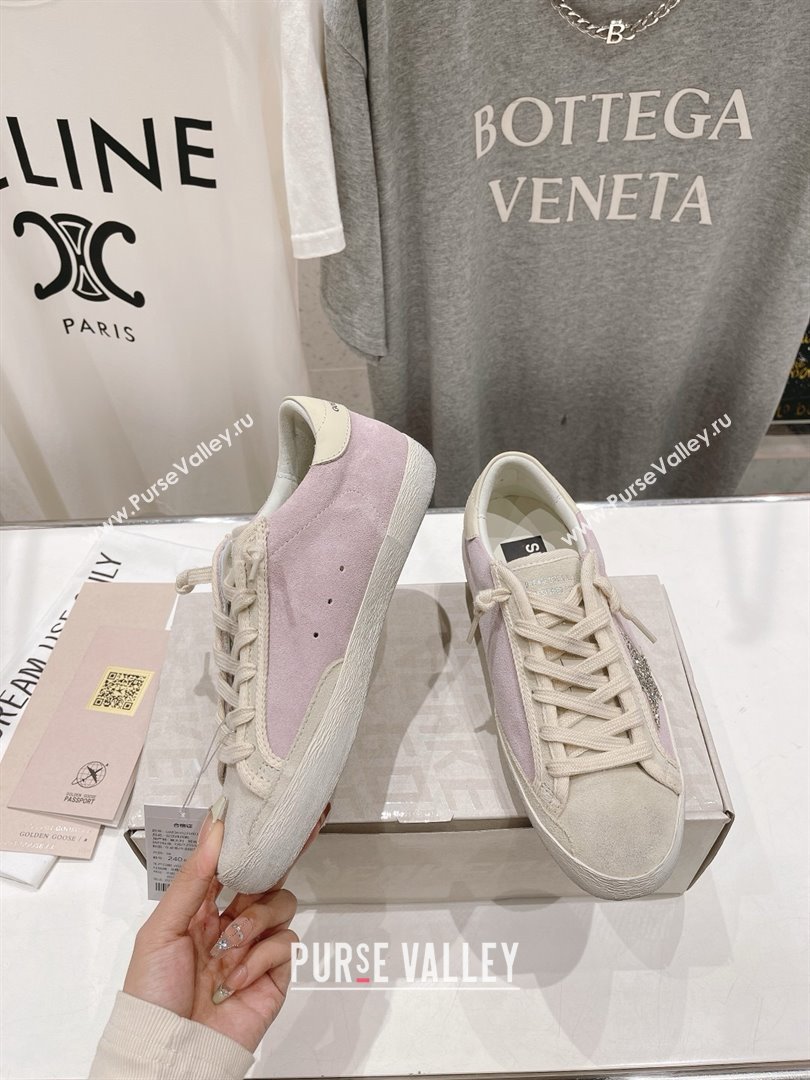 golden goose Super-Star LTD in pink and pearl suede with platinum glitter star sneakers 2024 (kaola-240129-01)