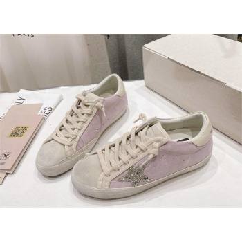 golden goose Super-Star LTD in pink and pearl suede with platinum glitter star sneakers 2024 (kaola-240129-01)