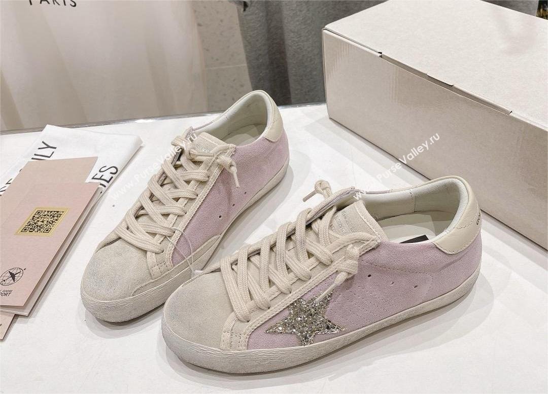 golden goose Super-Star LTD in pink and pearl suede with platinum glitter star sneakers 2024 (kaola-240129-01)