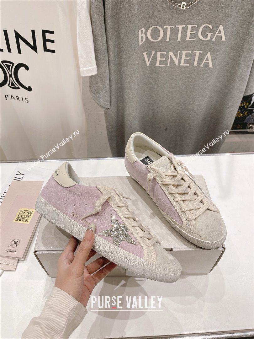 golden goose Super-Star LTD in pink and pearl suede with platinum glitter star sneakers 2024 (kaola-240129-01)