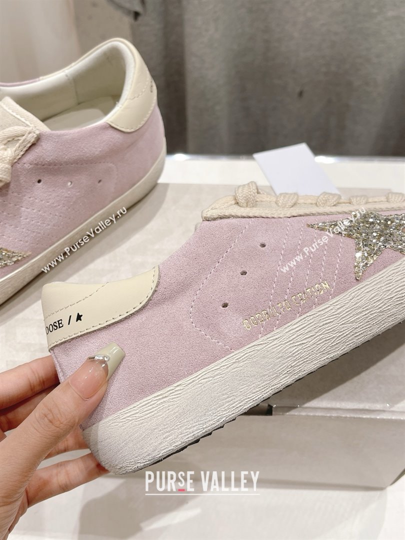 golden goose Super-Star LTD in pink and pearl suede with platinum glitter star sneakers 2024 (kaola-240129-01)