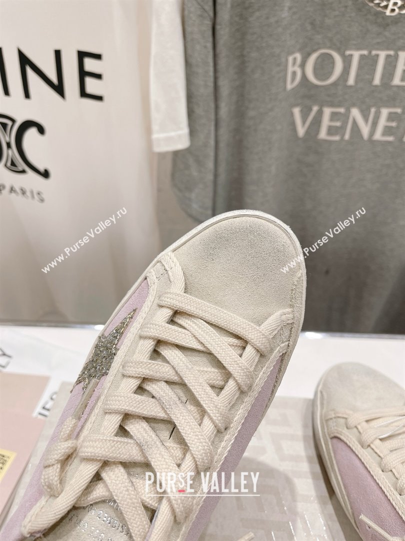 golden goose Super-Star LTD in pink and pearl suede with platinum glitter star sneakers 2024 (kaola-240129-01)