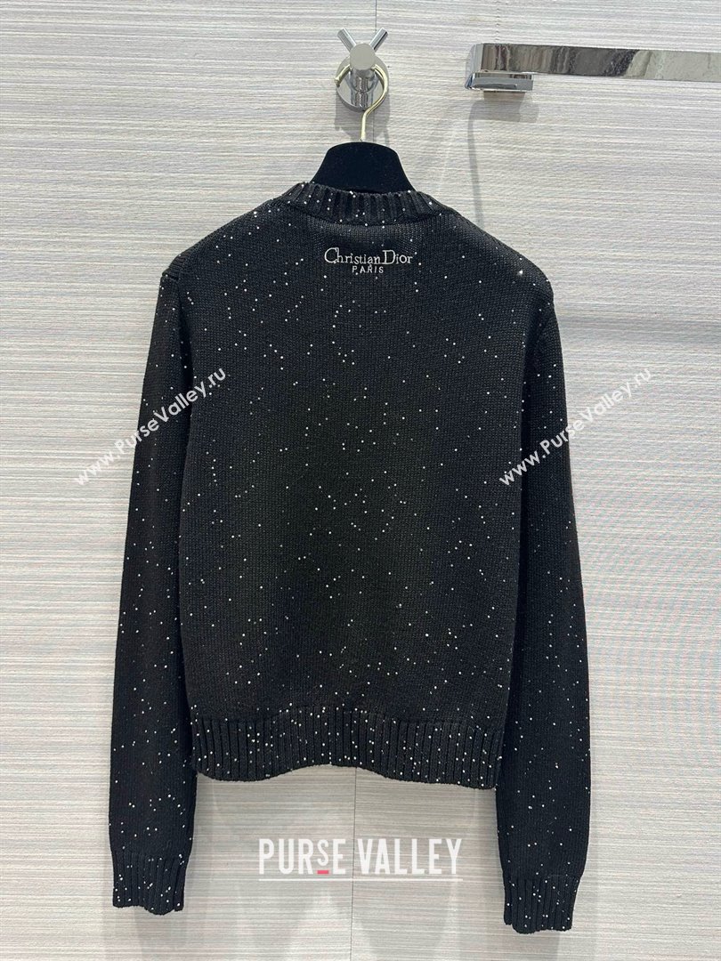 dior Black Cashmere Knit with Gray Dior Phases Lunaires Motif Embroidered Sweater 2024 (qiqi-240326-02)