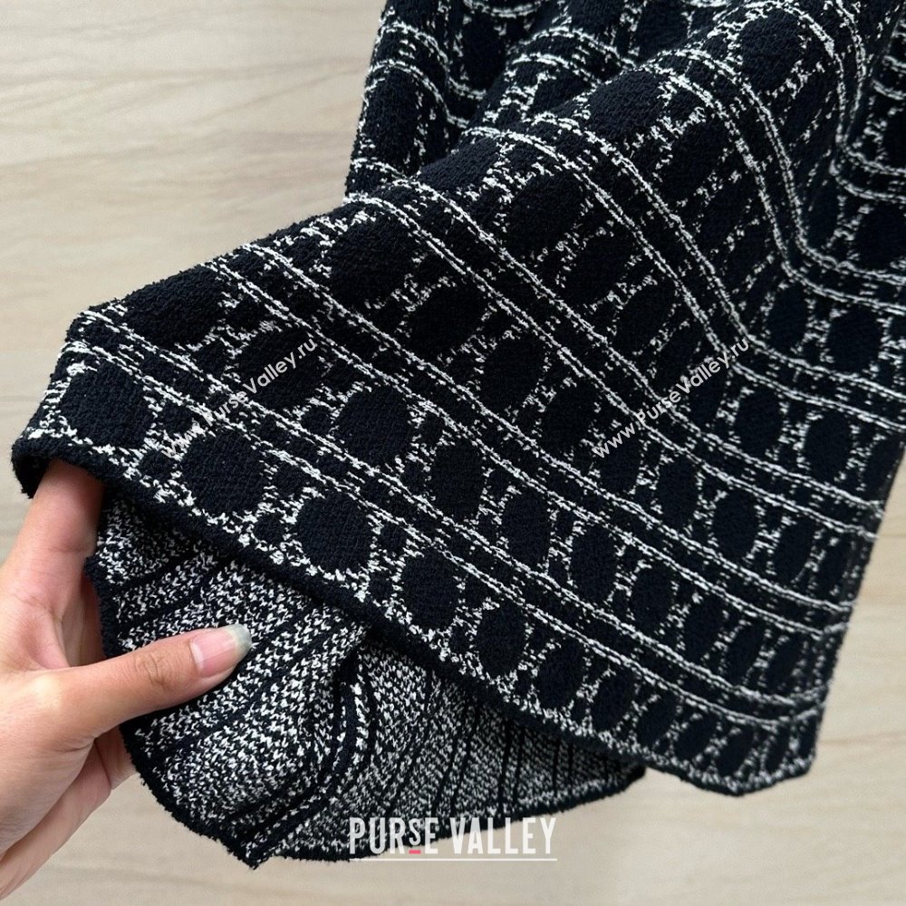 DIOR Black and White Technical Cotton Tweed Macrocannage Short Dress 2024 (QIQI-240325-22)