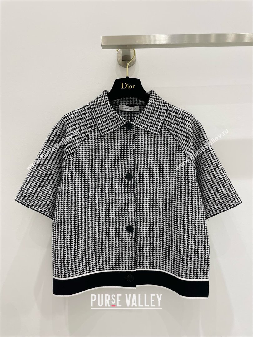 DIOR White and Black Houndstooth Technical Knit Short-Sleeved Jacket 2024 (QIQI-240325-25)