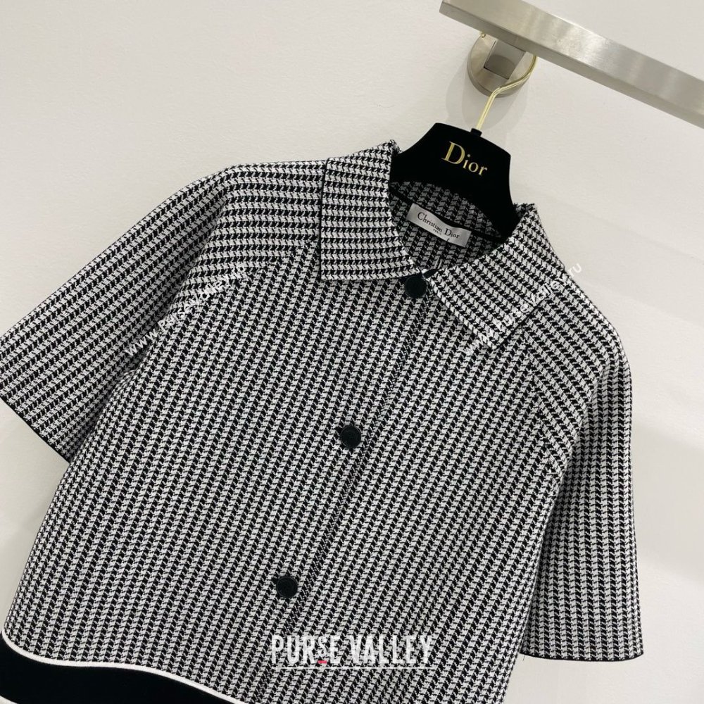 DIOR White and Black Houndstooth Technical Knit Short-Sleeved Jacket 2024 (QIQI-240325-25)