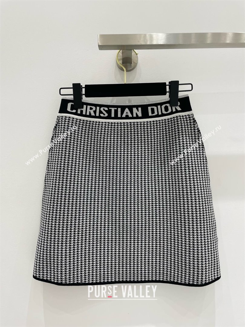 DIOR White and Black Houndstooth Technical Knit Miniskirt 2024 (QIQI-240325-24)