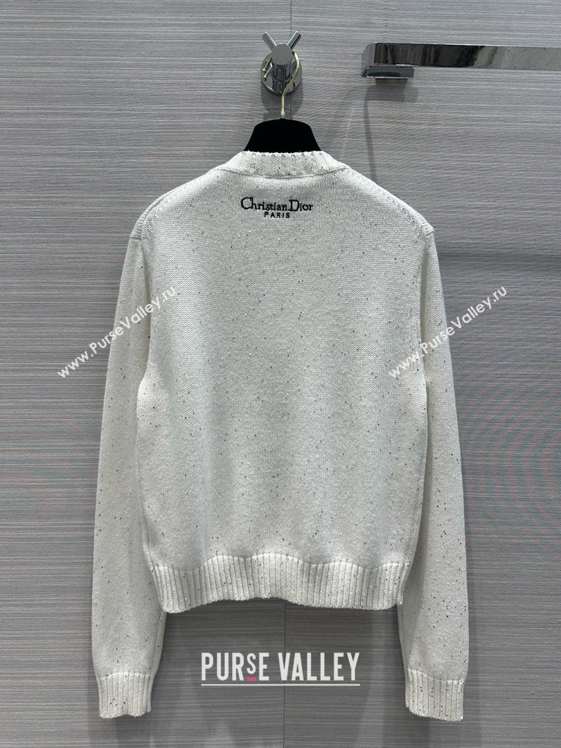 dior White Cashmere Knit with Gray Dior Phases Lunaires Motif Embroidered Sweater 2024 (qiqi-240326-01)