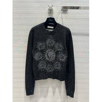 dior Black Cashmere Knit with Gray Dior Phases Lunaires Motif Embroidered Sweater 2024 (qiqi-240326-02)