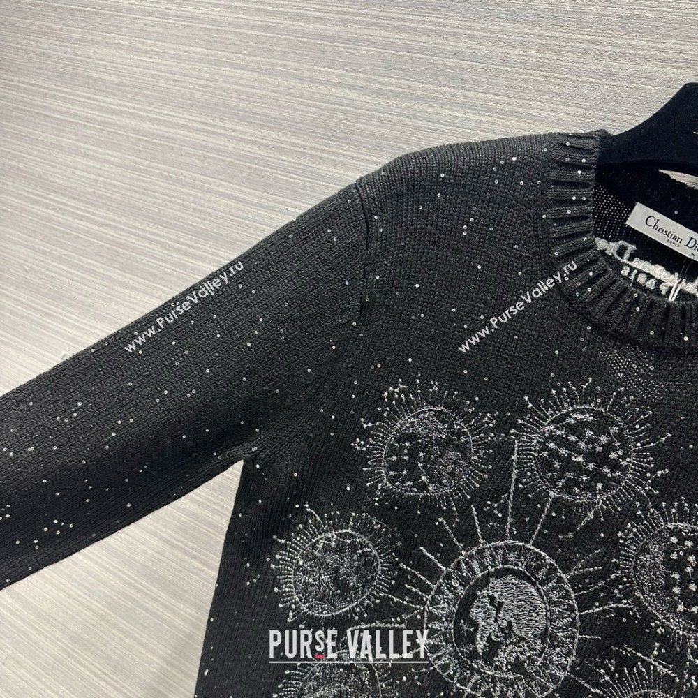 dior Black Cashmere Knit with Gray Dior Phases Lunaires Motif Embroidered Sweater 2024 (qiqi-240326-02)