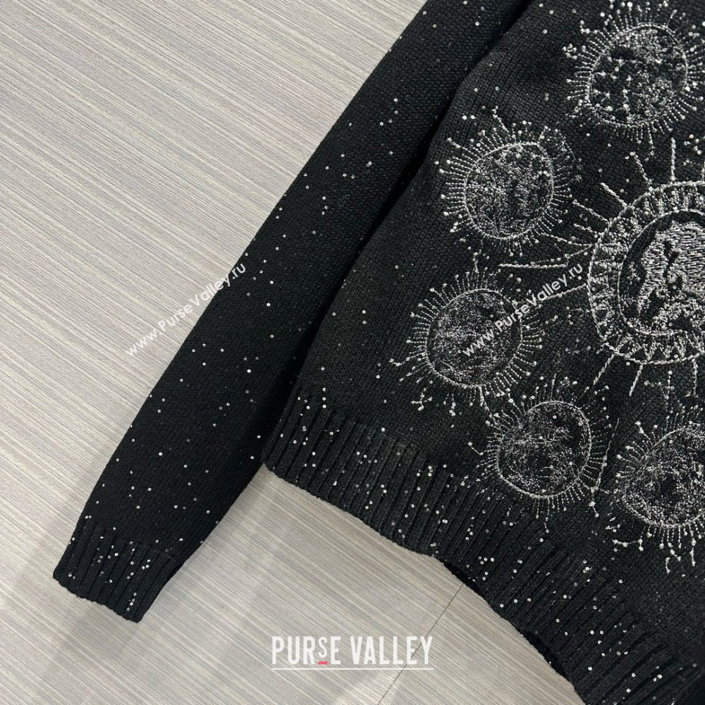 dior Black Cashmere Knit with Gray Dior Phases Lunaires Motif Embroidered Sweater 2024 (qiqi-240326-02)