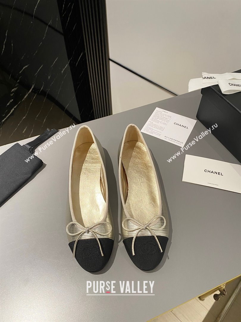 Chanel Calfskin & Grosgrain Ballet flats G02819 Gold/Black 2023 (modeng-23103123)