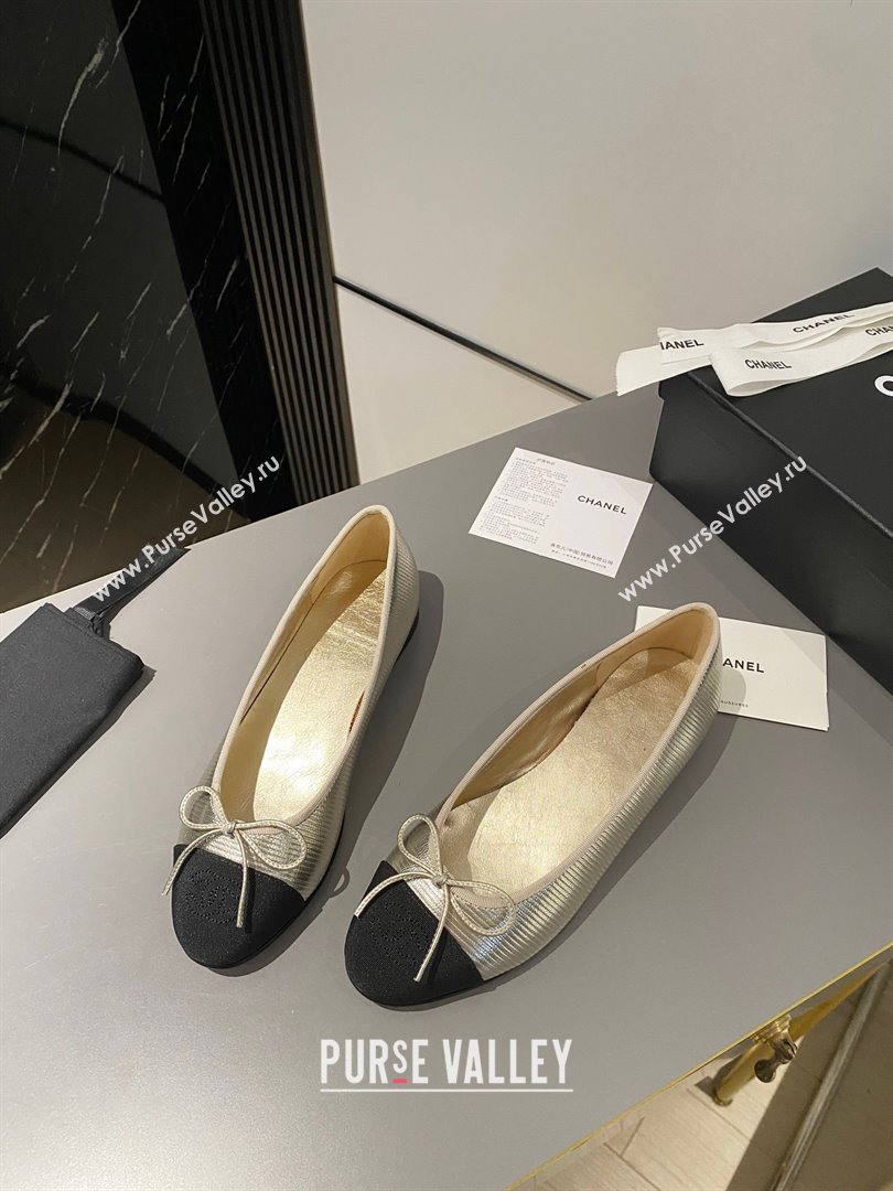 Chanel Calfskin & Grosgrain Ballet flats G02819 Gold/Black 2023 (modeng-23103123)