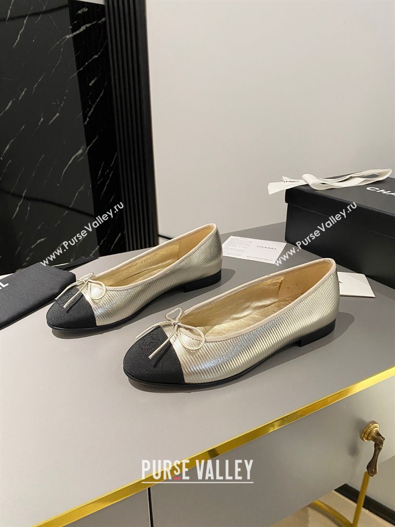 Chanel Calfskin & Grosgrain Ballet flats G02819 Gold/Black 2023 (modeng-23103123)