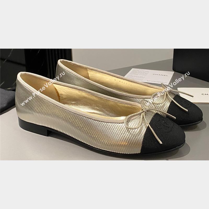 Chanel Calfskin & Grosgrain Ballet flats G02819 Gold/Black 2023 (modeng-23103123)