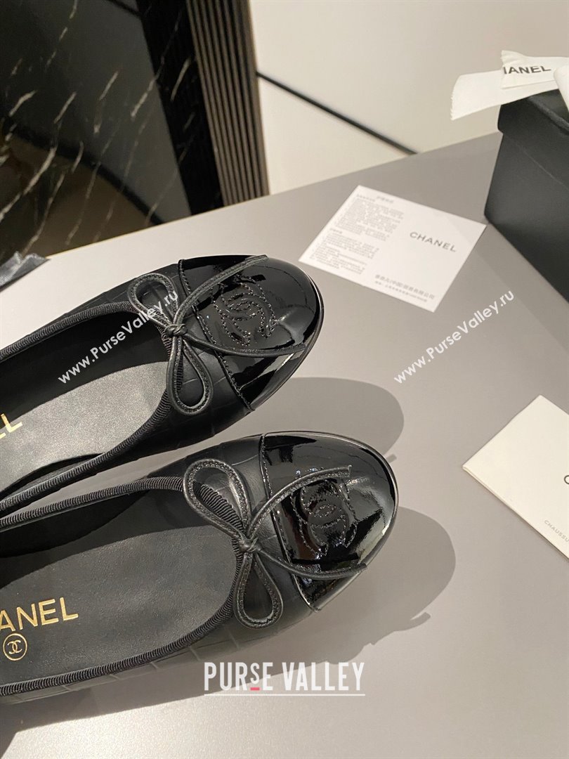 Chanel Calfskin & Patent Calfskin Ballet flats G02819 Black 2023 (modeng-23103121)