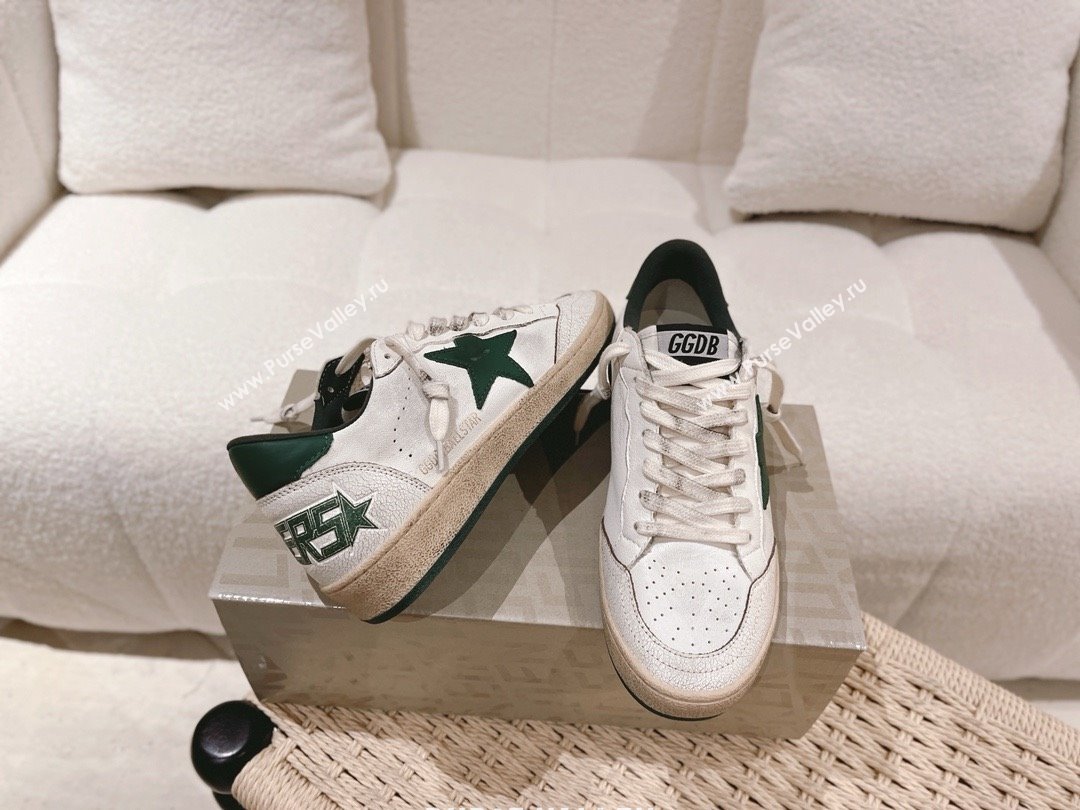 golden goose Womens Ball Star Wishes in white nappa leather with green leather star and heel tab 2024 (nono-240129-06)