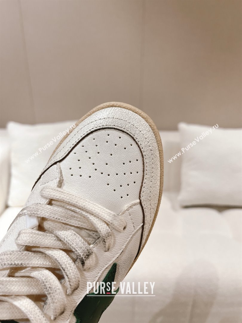 golden goose Womens Ball Star Wishes in white nappa leather with green leather star and heel tab 2024 (nono-240129-06)