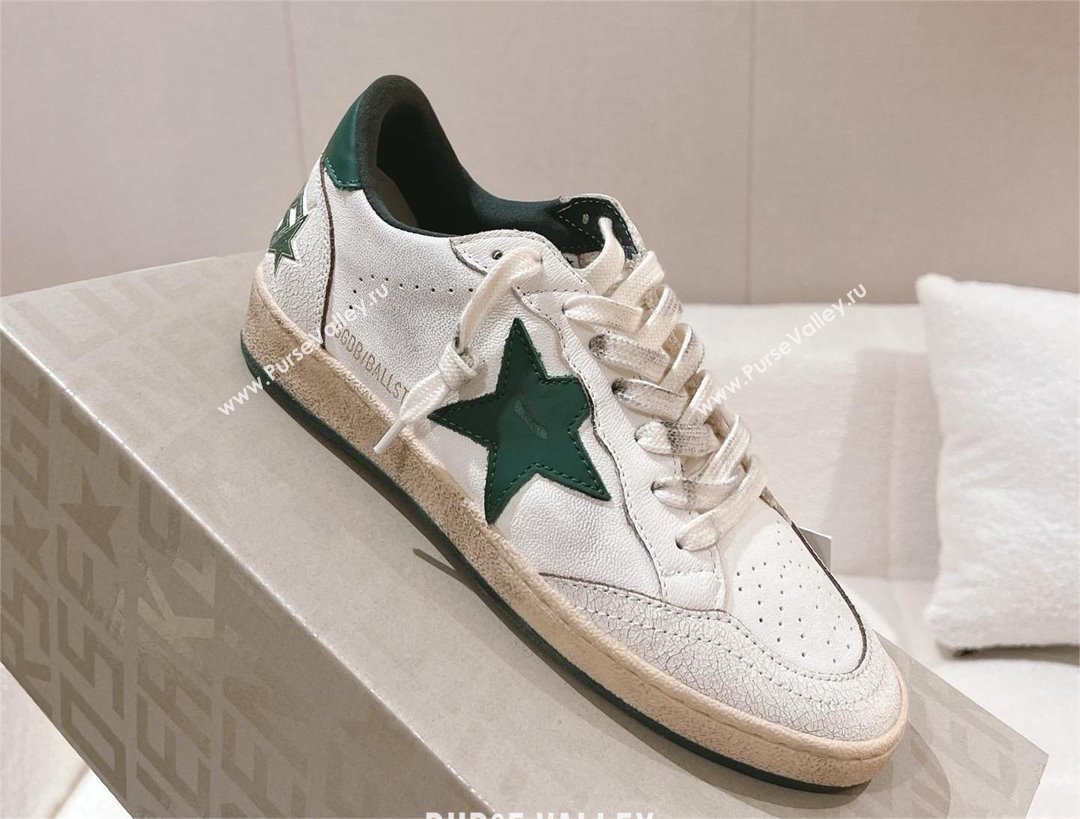 golden goose Womens Ball Star Wishes in white nappa leather with green leather star and heel tab 2024 (nono-240129-06)