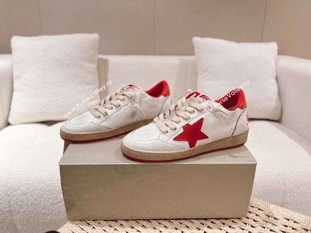 golden goose Women Ball Star Wishes in white leather with a red star and heel tab 2024 (nono-240129-03)