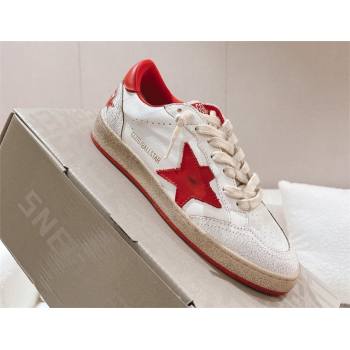 golden goose Women Ball Star Wishes in white leather with a red star and heel tab 2024 (nono-240129-03)