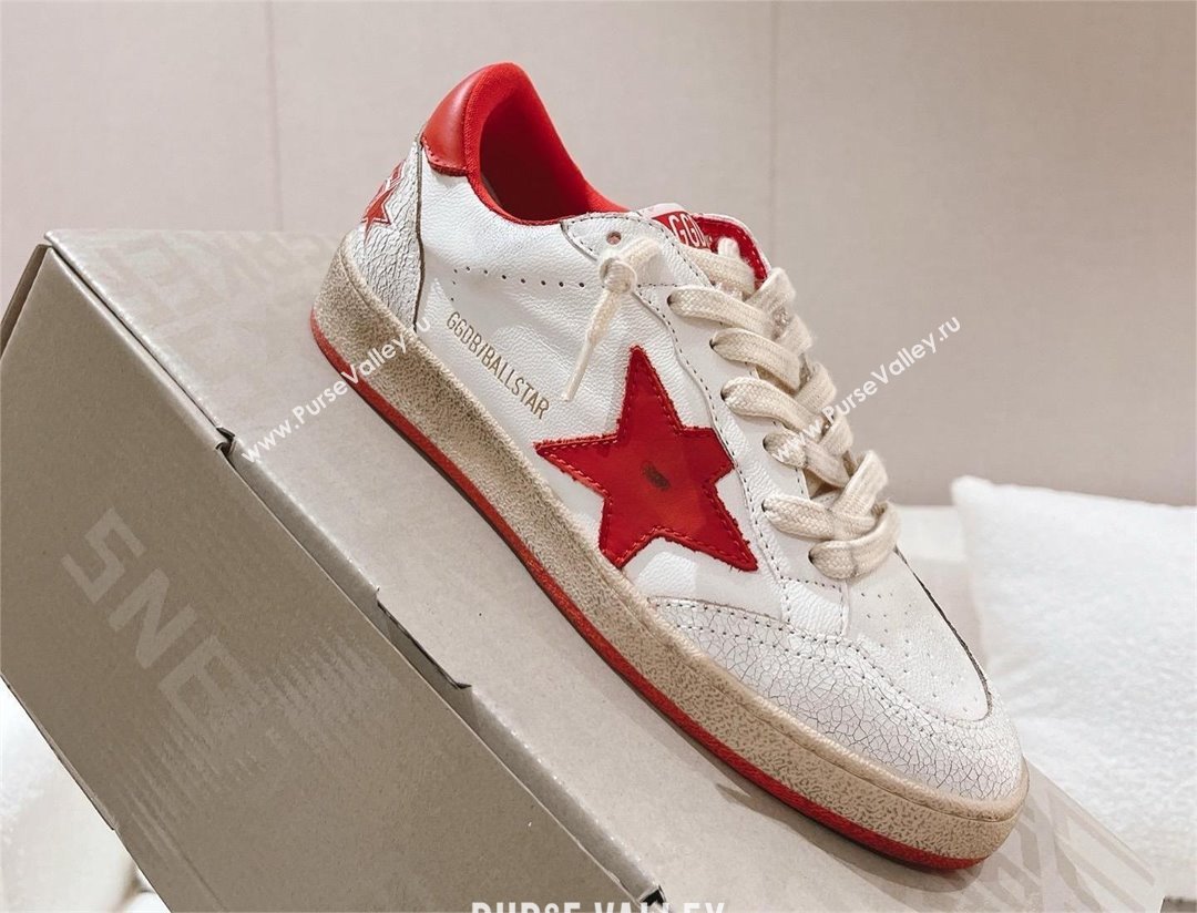 golden goose Women Ball Star Wishes in white leather with a red star and heel tab 2024 (nono-240129-03)