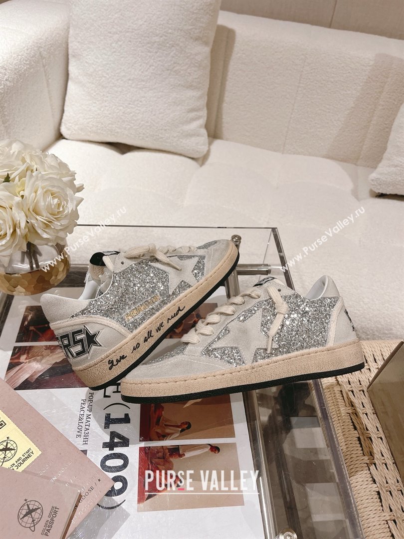 golden goose Ball Star in silver glitter with ice-gray suede inserts 2024 (nono-240129-05)