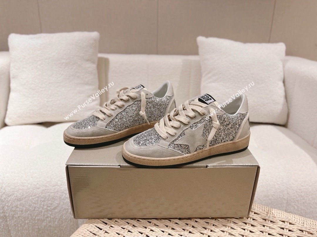 golden goose Ball Star in silver glitter with ice-gray suede inserts 2024 (nono-240129-05)