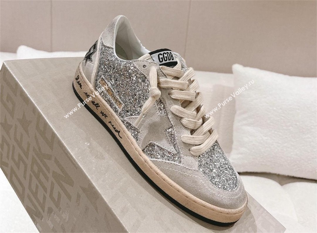 golden goose Ball Star in silver glitter with ice-gray suede inserts 2024 (nono-240129-05)