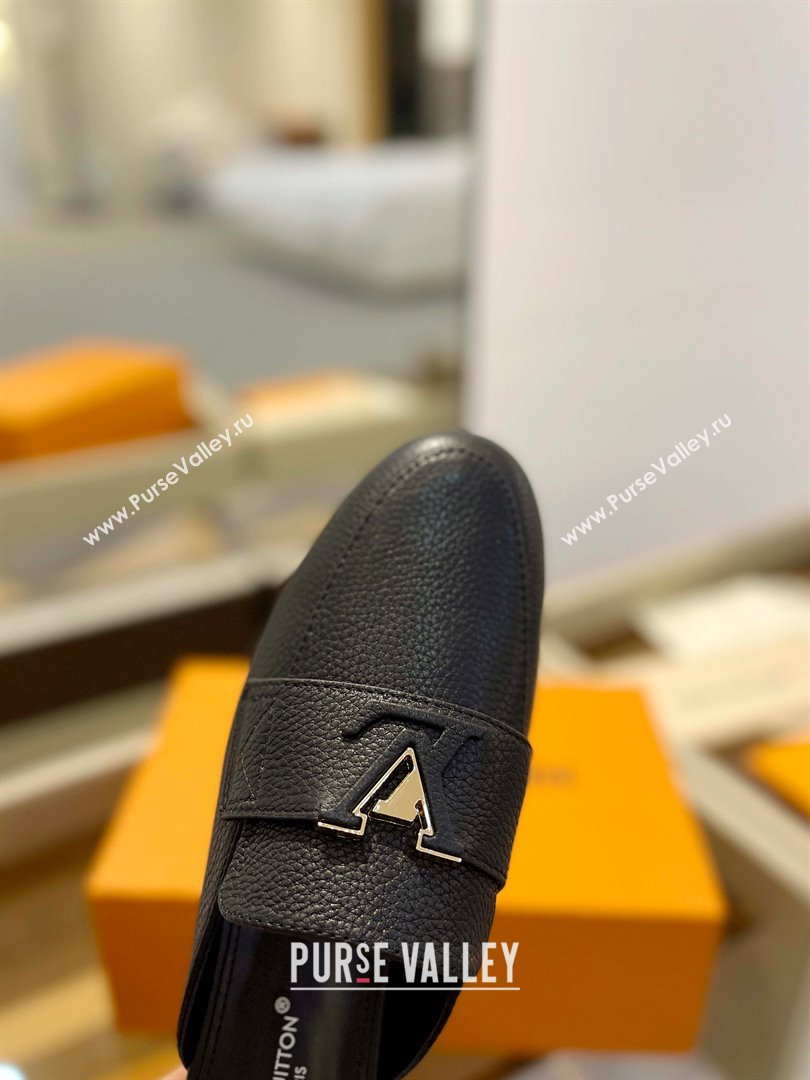 Louis Vuitton Grained calf leather LV Capri Open Back Loafers Black 2023 (modeng-231031v01)