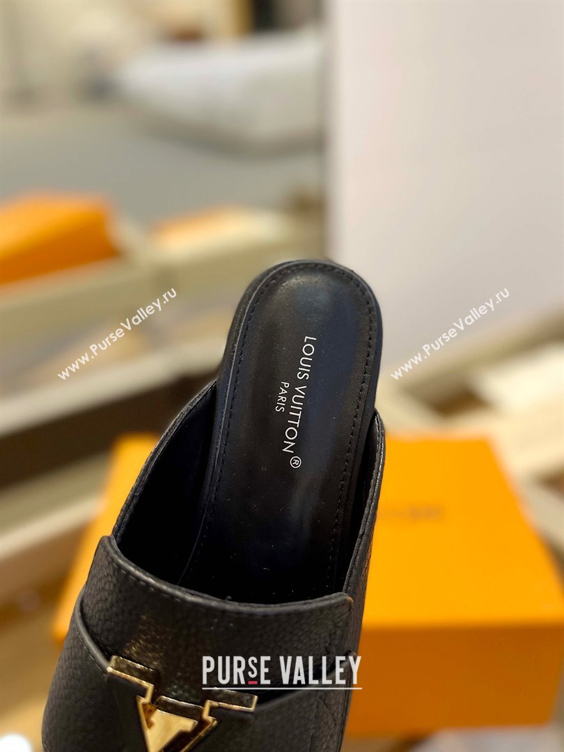 Louis Vuitton Grained calf leather LV Capri Open Back Loafers Black 2023 (modeng-231031v01)