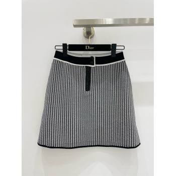 DIOR White and Black Houndstooth Technical Knit Miniskirt 2024 (QIQI-240325-24)