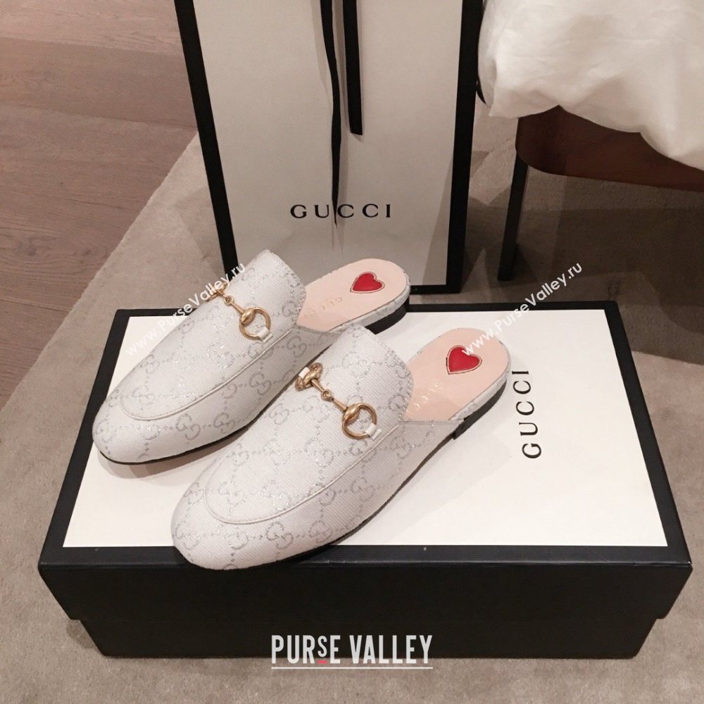 Gucci Princetown GG lame fabric Slippers white 2020 (kaola-201120-a)