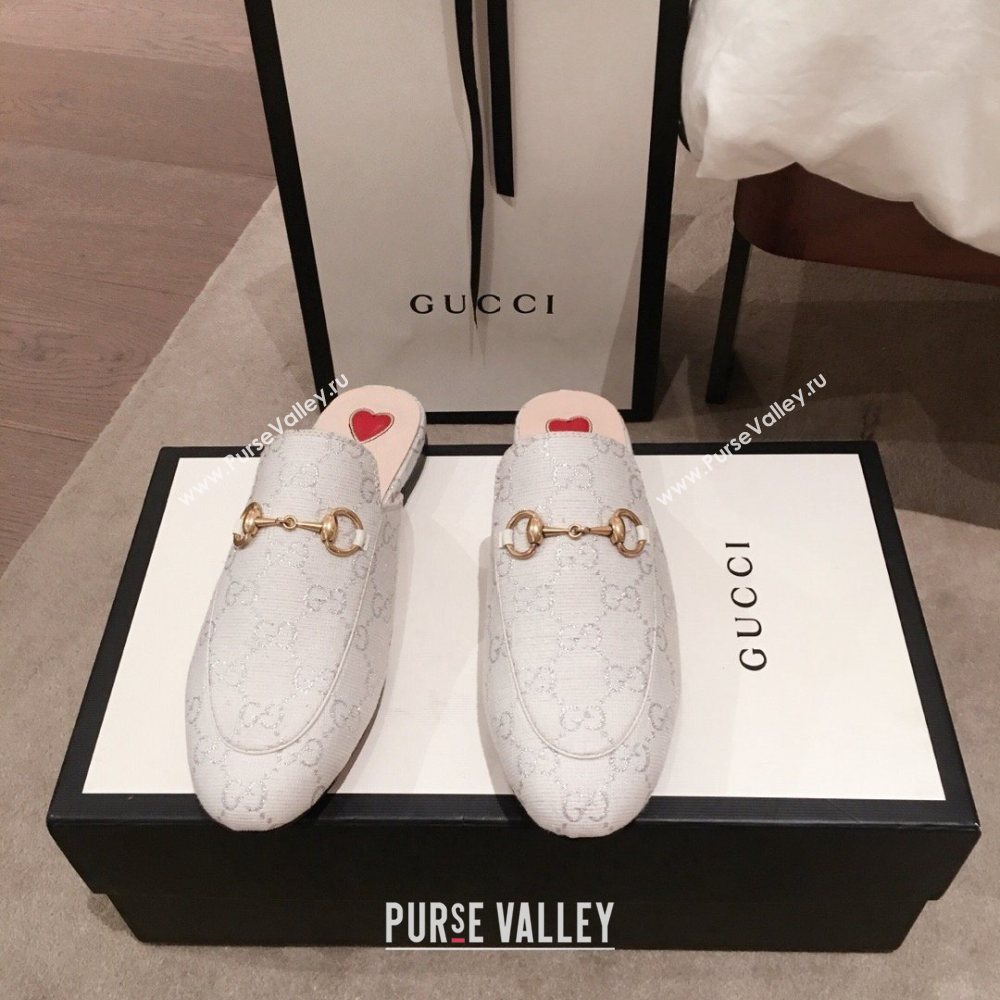 Gucci Princetown GG lame fabric Slippers white 2020 (kaola-201120-a)