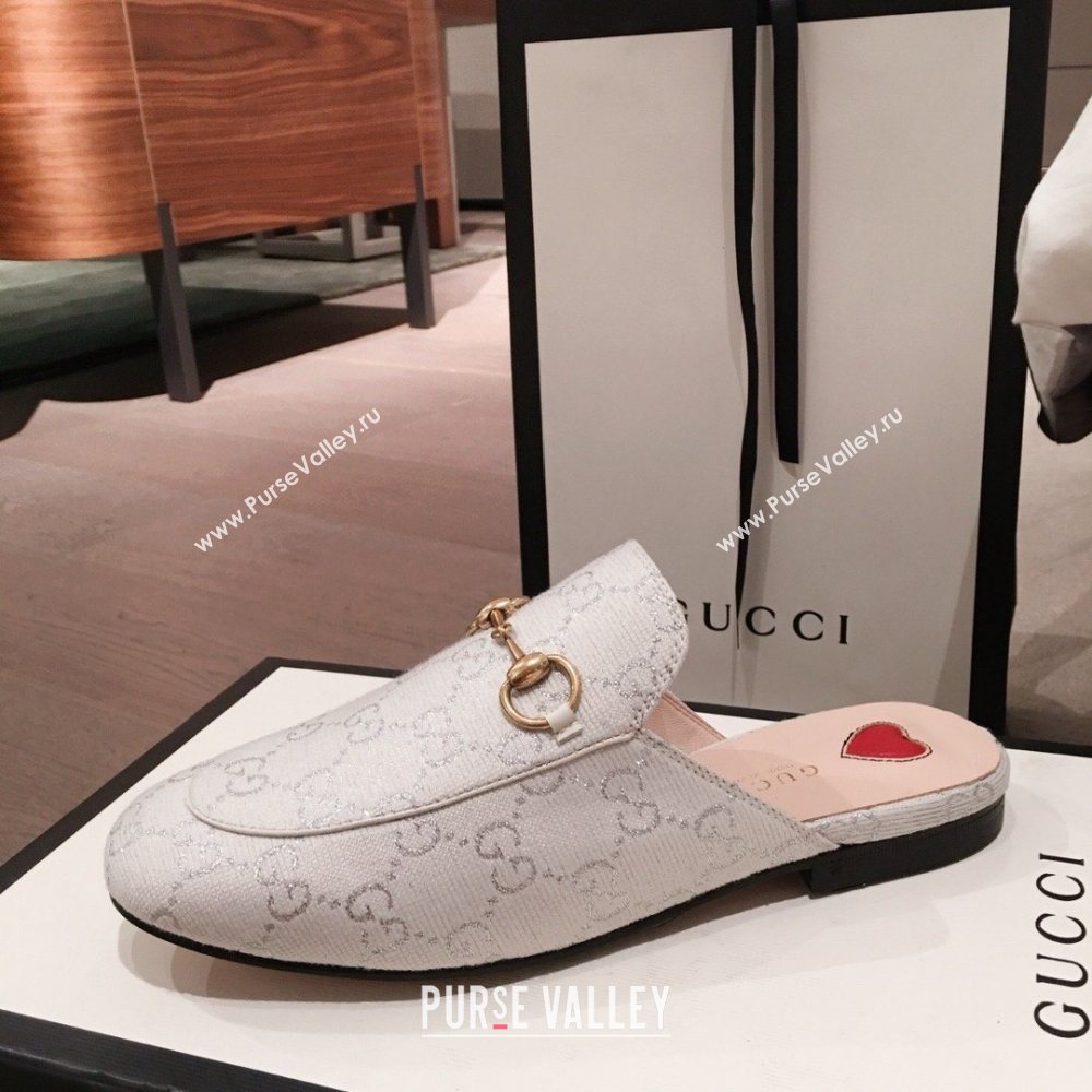 Gucci Princetown GG lame fabric Slippers white 2020 (kaola-201120-a)