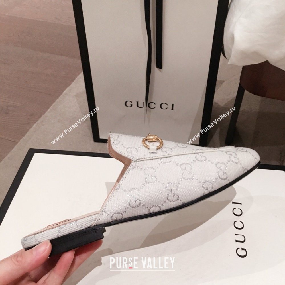 Gucci Princetown GG lame fabric Slippers white 2020 (kaola-201120-a)