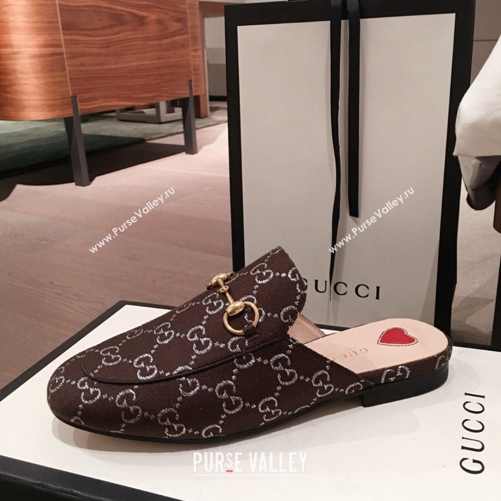 Gucci Princetown GG lame fabric Slippers coffee 2020 (kaola-201120-b)