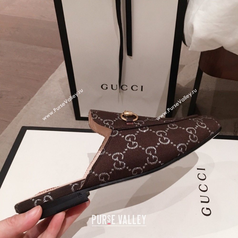 Gucci Princetown GG lame fabric Slippers coffee 2020 (kaola-201120-b)