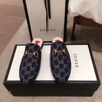 Gucci Princetown GG lame fabric Slippers navy blue 2020 (kaola-201120-c)