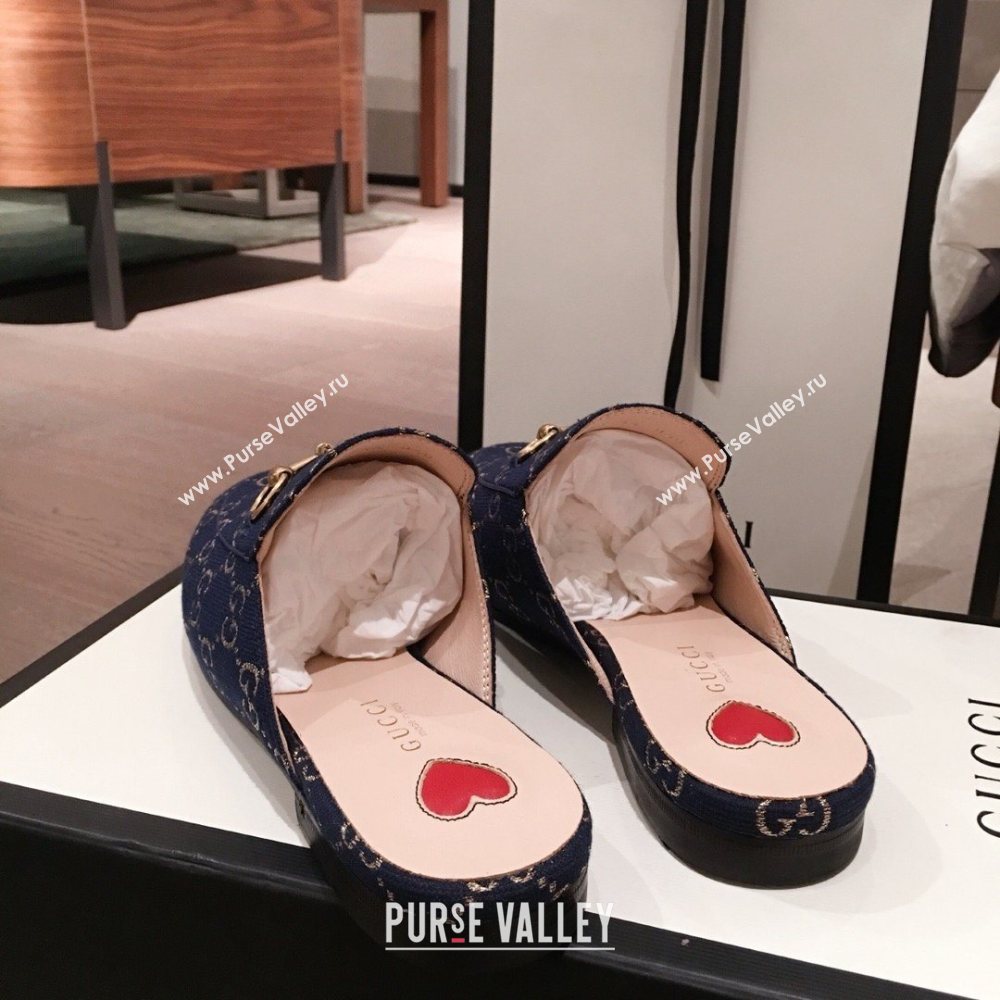 Gucci Princetown GG lame fabric Slippers navy blue 2020 (kaola-201120-c)