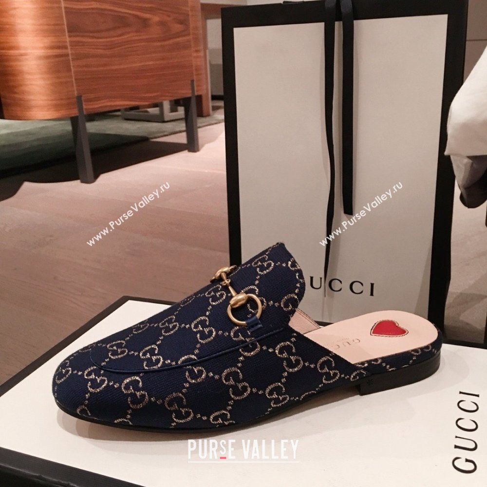 Gucci Princetown GG lame fabric Slippers navy blue 2020 (kaola-201120-c)