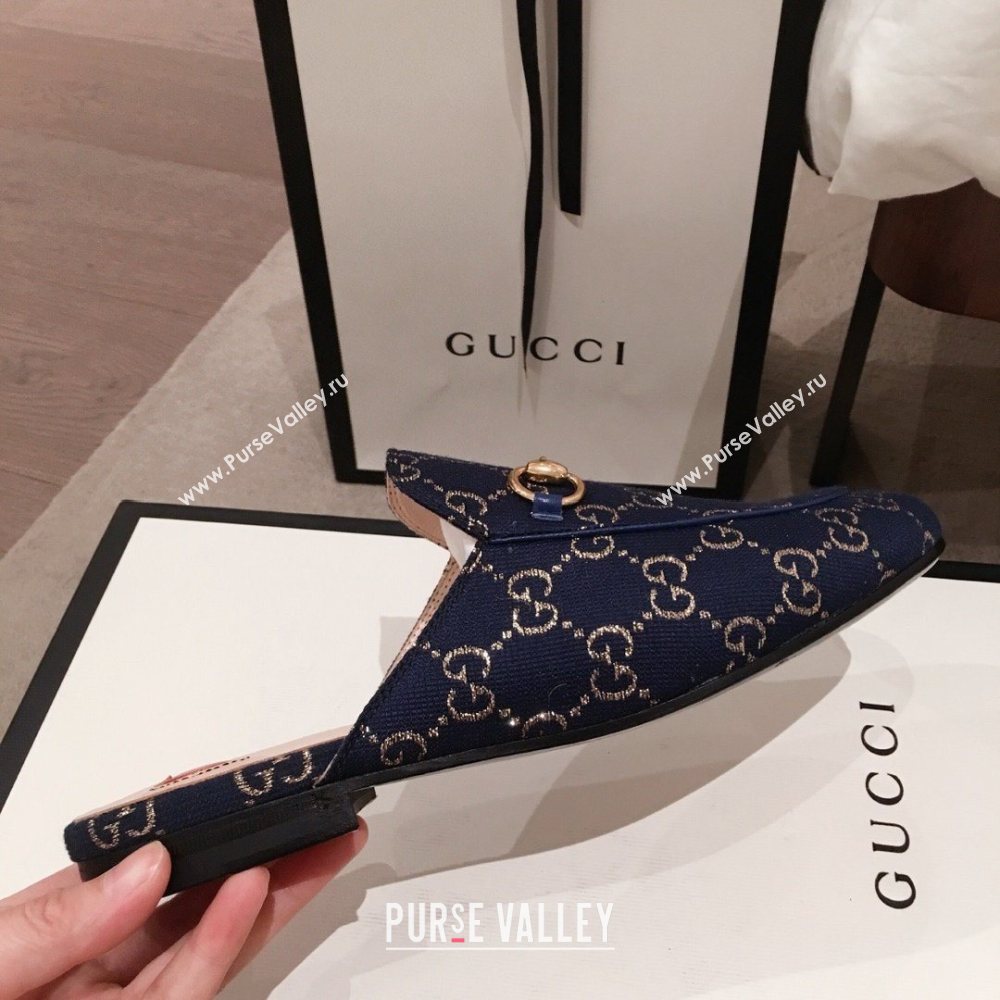 Gucci Princetown GG lame fabric Slippers navy blue 2020 (kaola-201120-c)