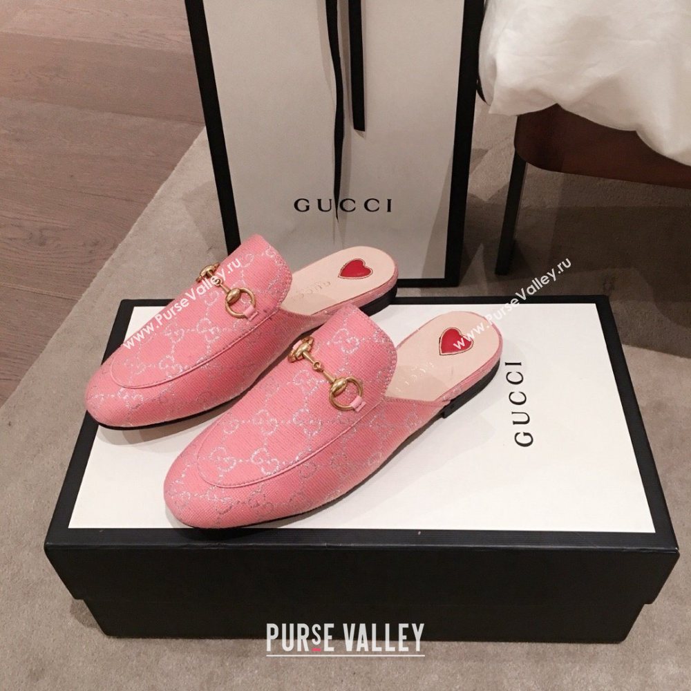 Gucci Princetown GG lame fabric Slippers pink 2020 (kaola-201120-d)