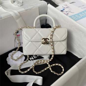 Chanel Quilted Shiny Calfskin Mini Box Bag AS4469 white 2023 (jiyuan-231031-04)