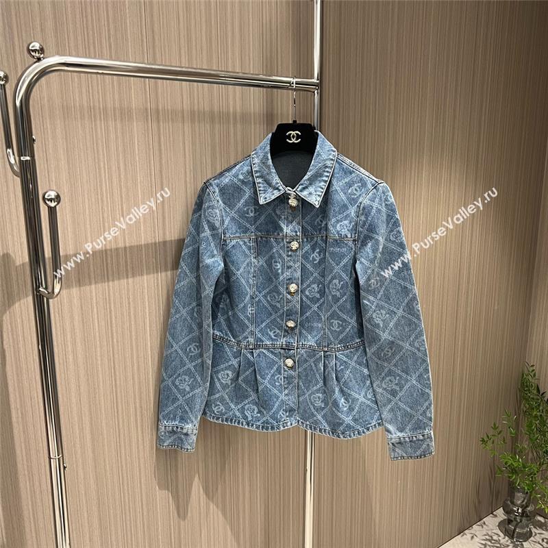 Chanel camellias printed denim coat BLUE 2023 (qiqi-231031-07)