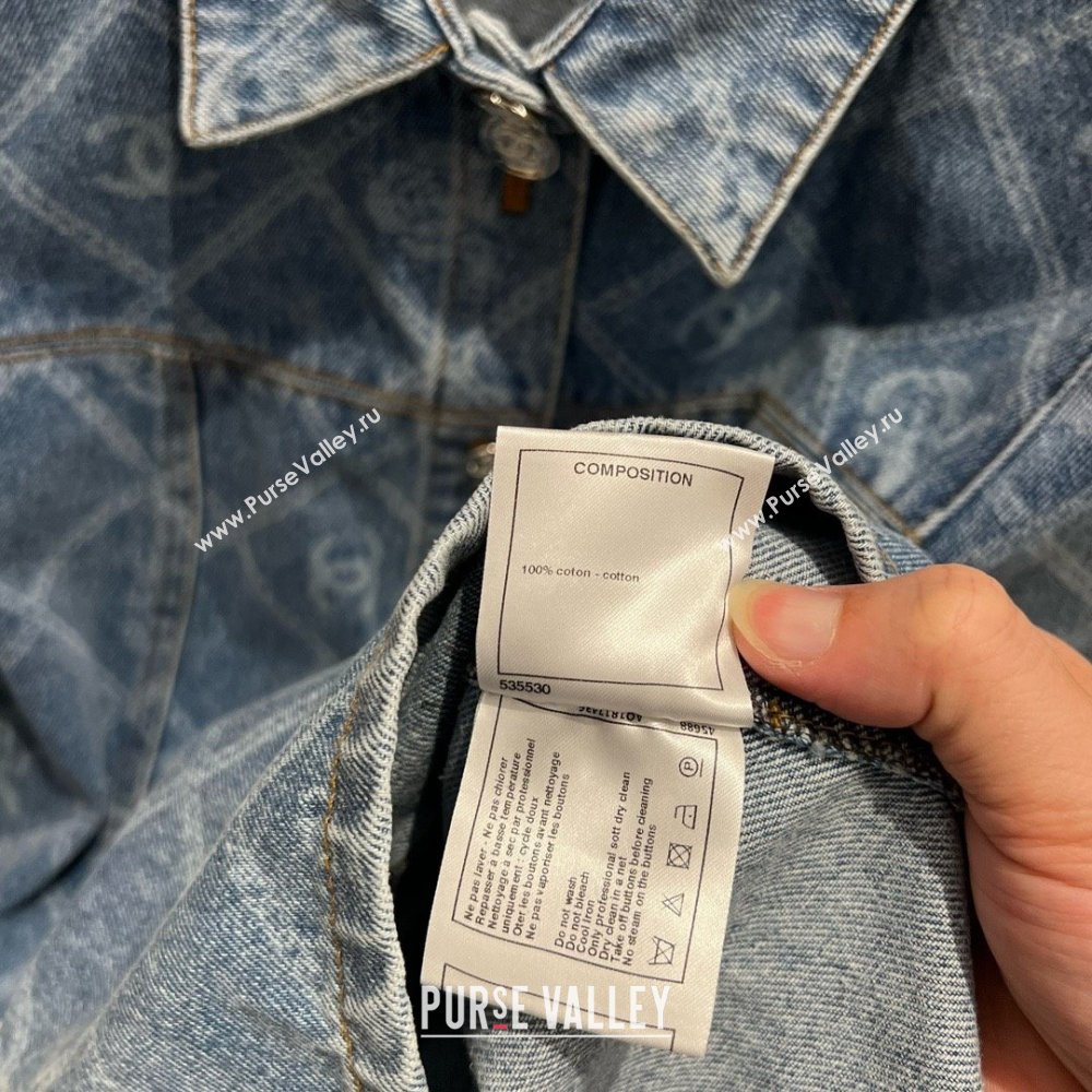 Chanel camellias printed denim coat BLUE 2023 (qiqi-231031-07)