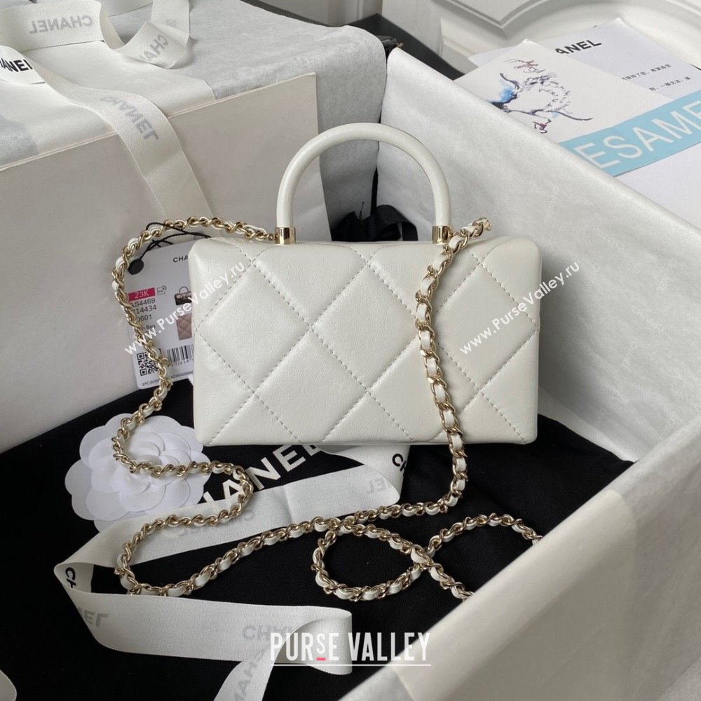 Chanel Quilted Shiny Calfskin Mini Box Bag AS4469 white 2023 (jiyuan-231031-04)